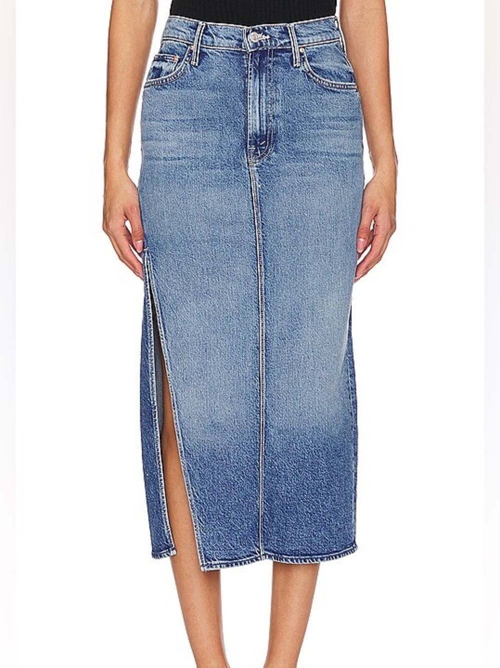 Mother Split Midi Denim Skirt